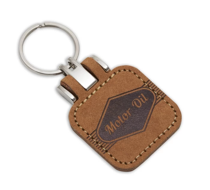 Recycled label keyring from jean