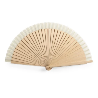 Varnished wooden fan with fabric border