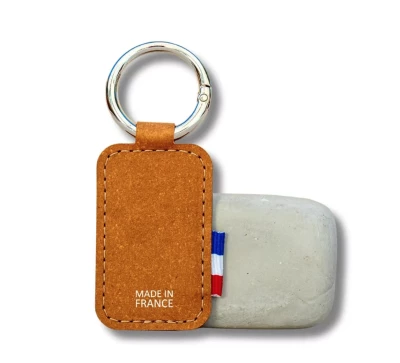 Rectangular recycled leather key ring